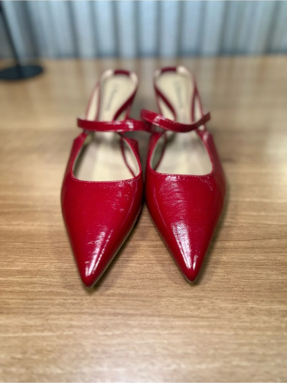 C. Paravano Red Patent Leather Pointed Toe Kitten Heel Slingback Size 39 (Helen)